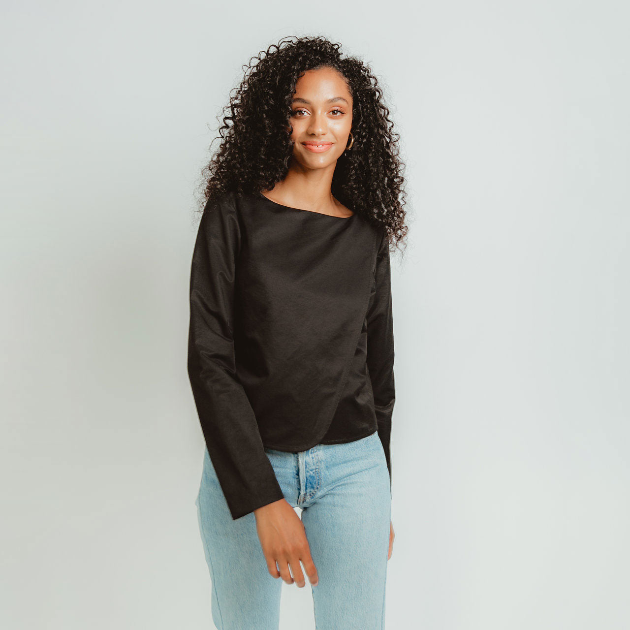 Crossover Nursing Top Long Sleeve in Black Madri Collection